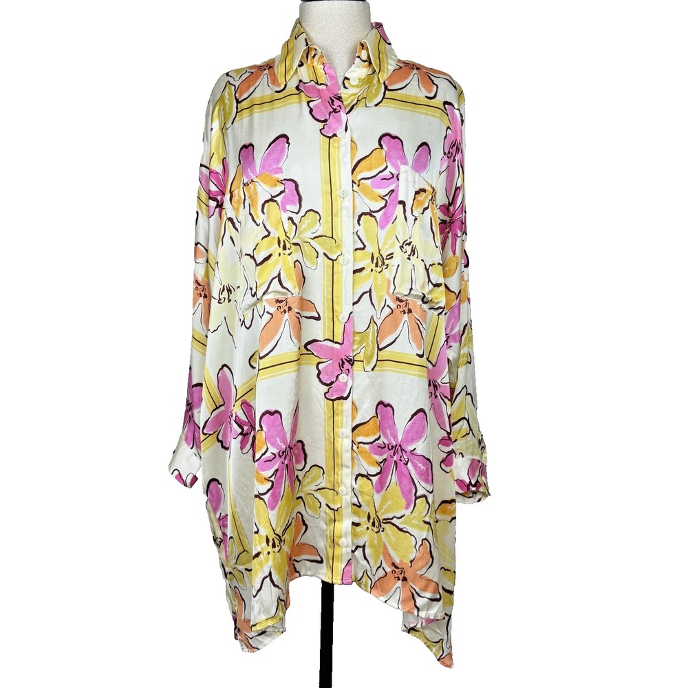 Anthropologie Corey‎ Lynn Calter Tunic Shirt Dress Womens S Floral Button Flowy